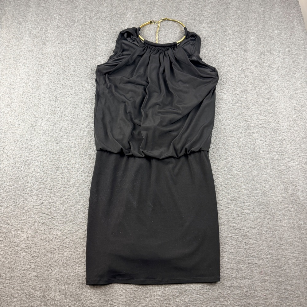 Jessica Simpson Black Halter Mini‎ Dress Gold Metal Collar Women's Size 6